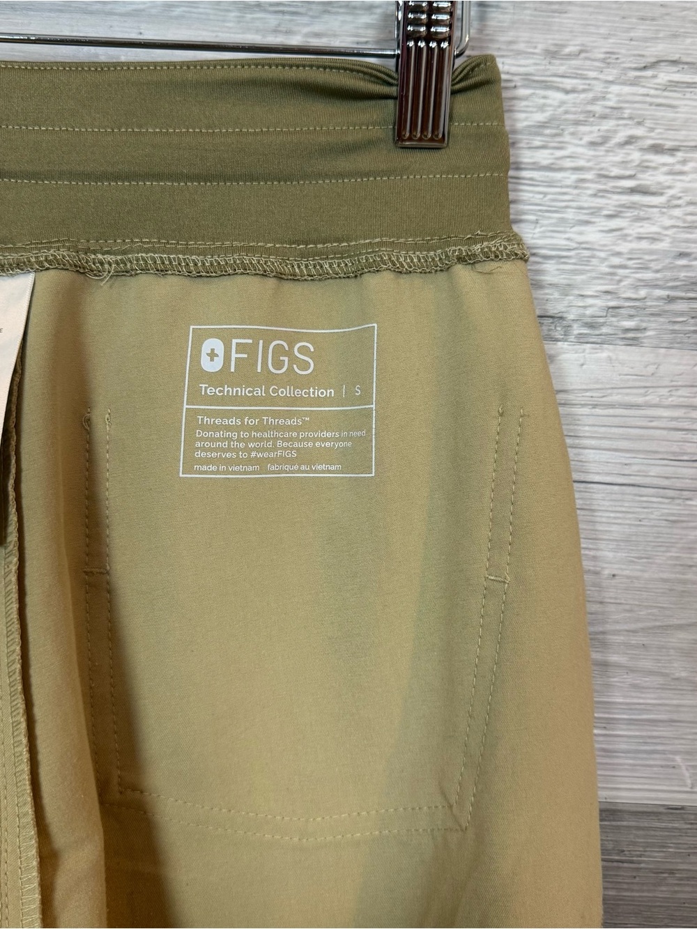 FIGS Zamora High Waisted Jogger Scrub Pants S Small Tan Khaki FIONx Blue String - Picture 2 of 9